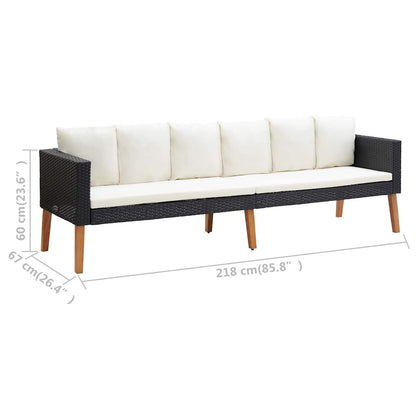 3 Piece Patio Lounge Set with Cushions Poly Rattan Black