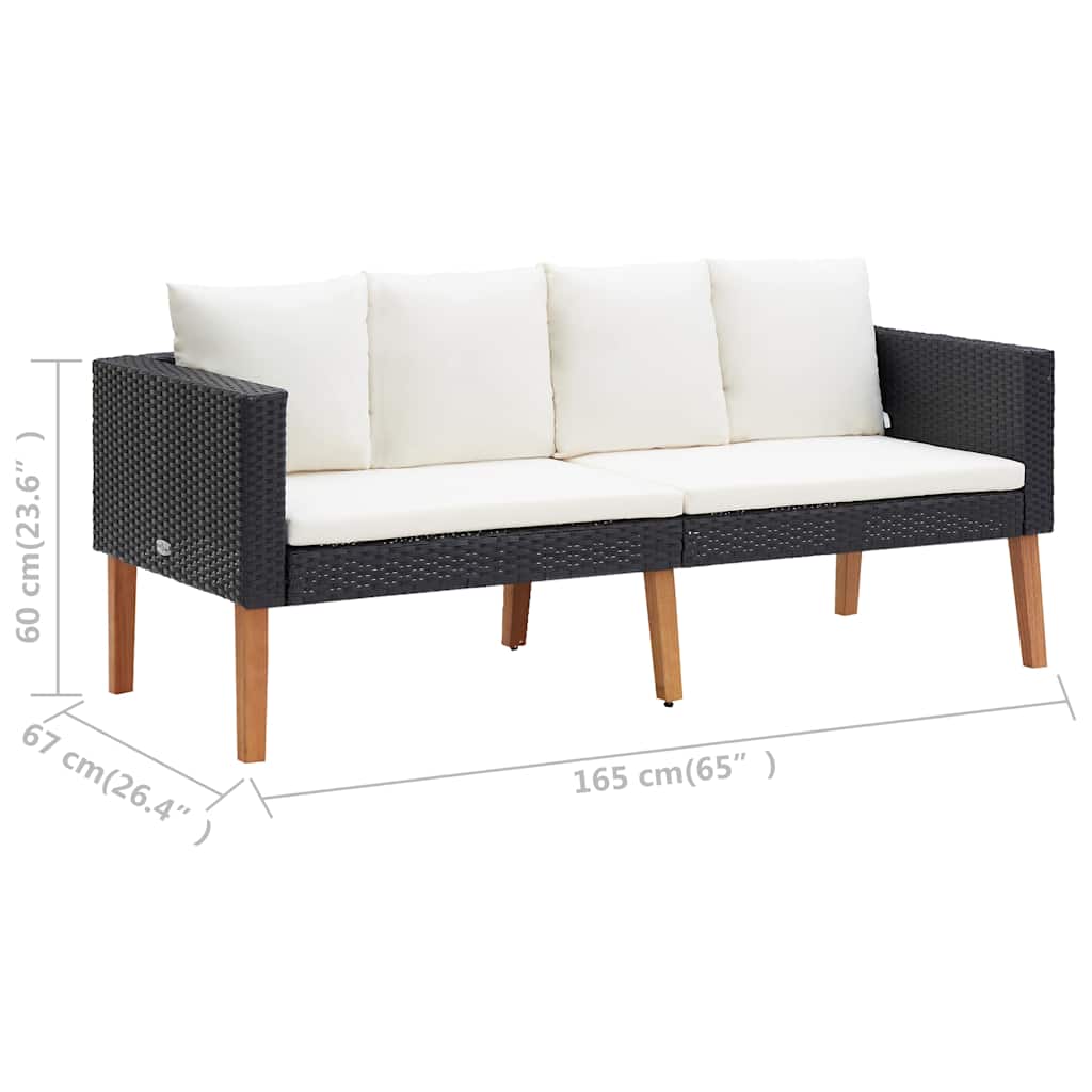 3 Piece Patio Lounge Set with Cushions Poly Rattan Black