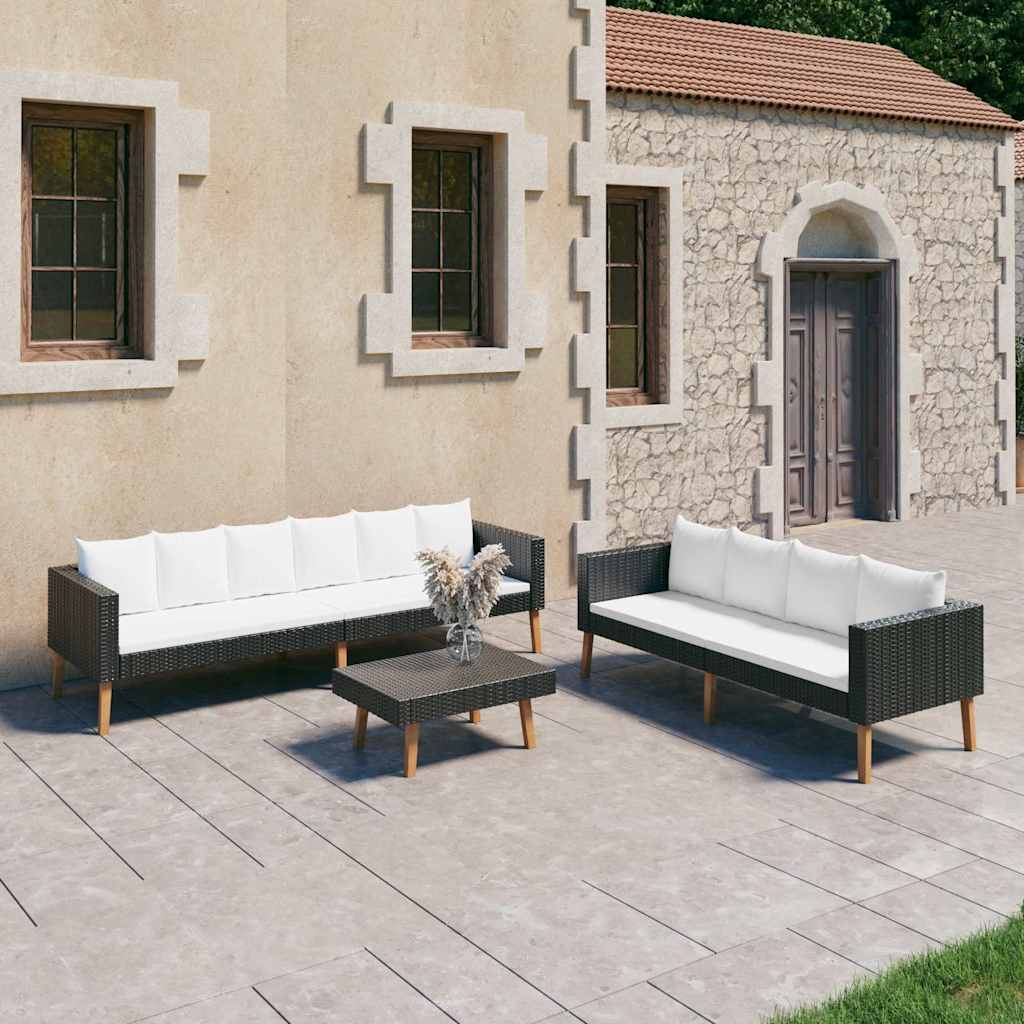 3 Piece Patio Lounge Set with Cushions Poly Rattan Black