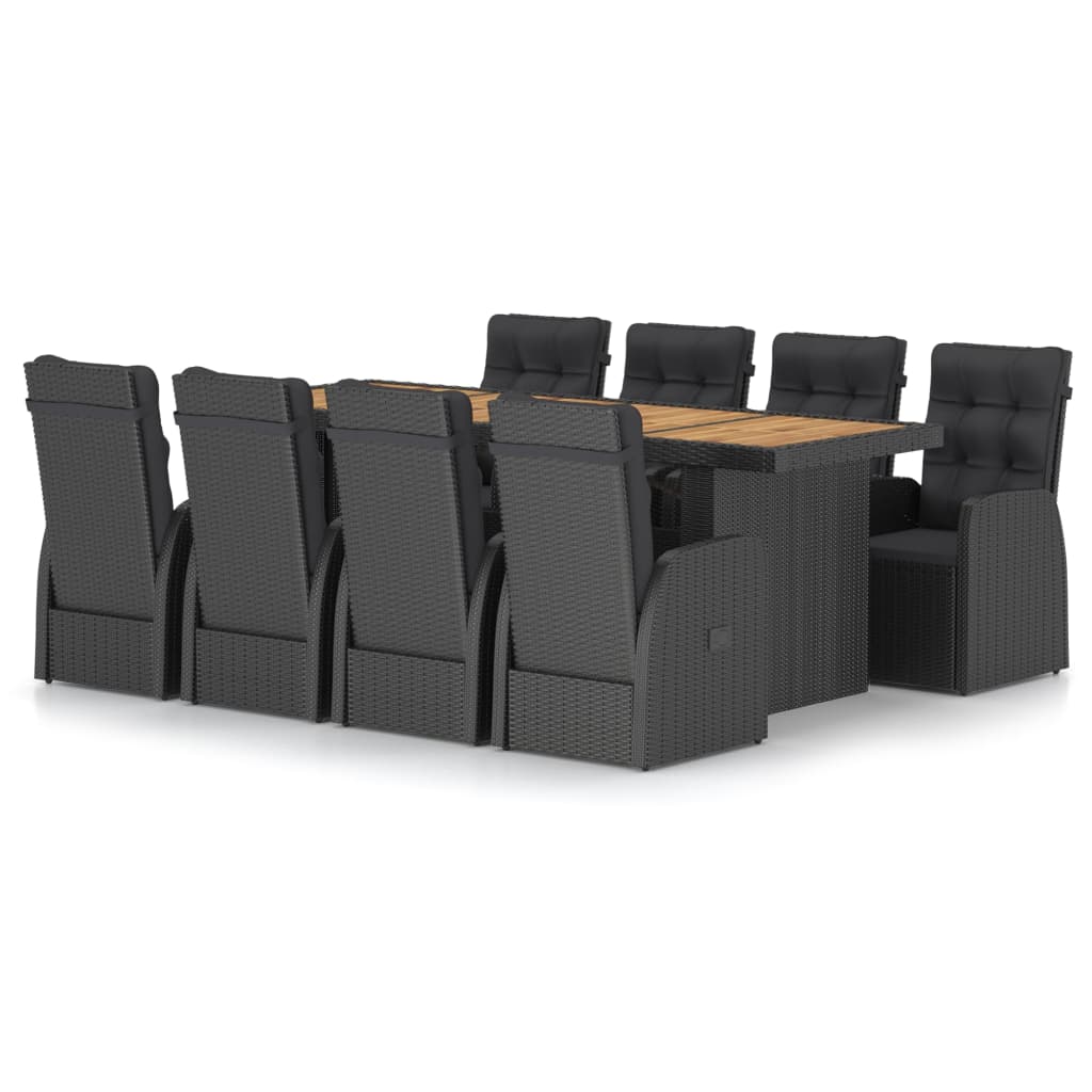 9 Piece Patio Dining Set with Cushions Poly Rattan Black