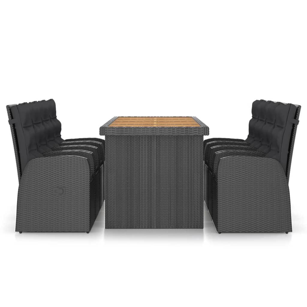 9 Piece Patio Dining Set with Cushions Poly Rattan Black