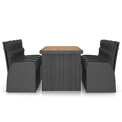 9 Piece Patio Dining Set with Cushions Poly Rattan Black