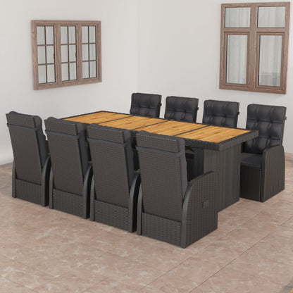 9 Piece Patio Dining Set with Cushions Poly Rattan Black