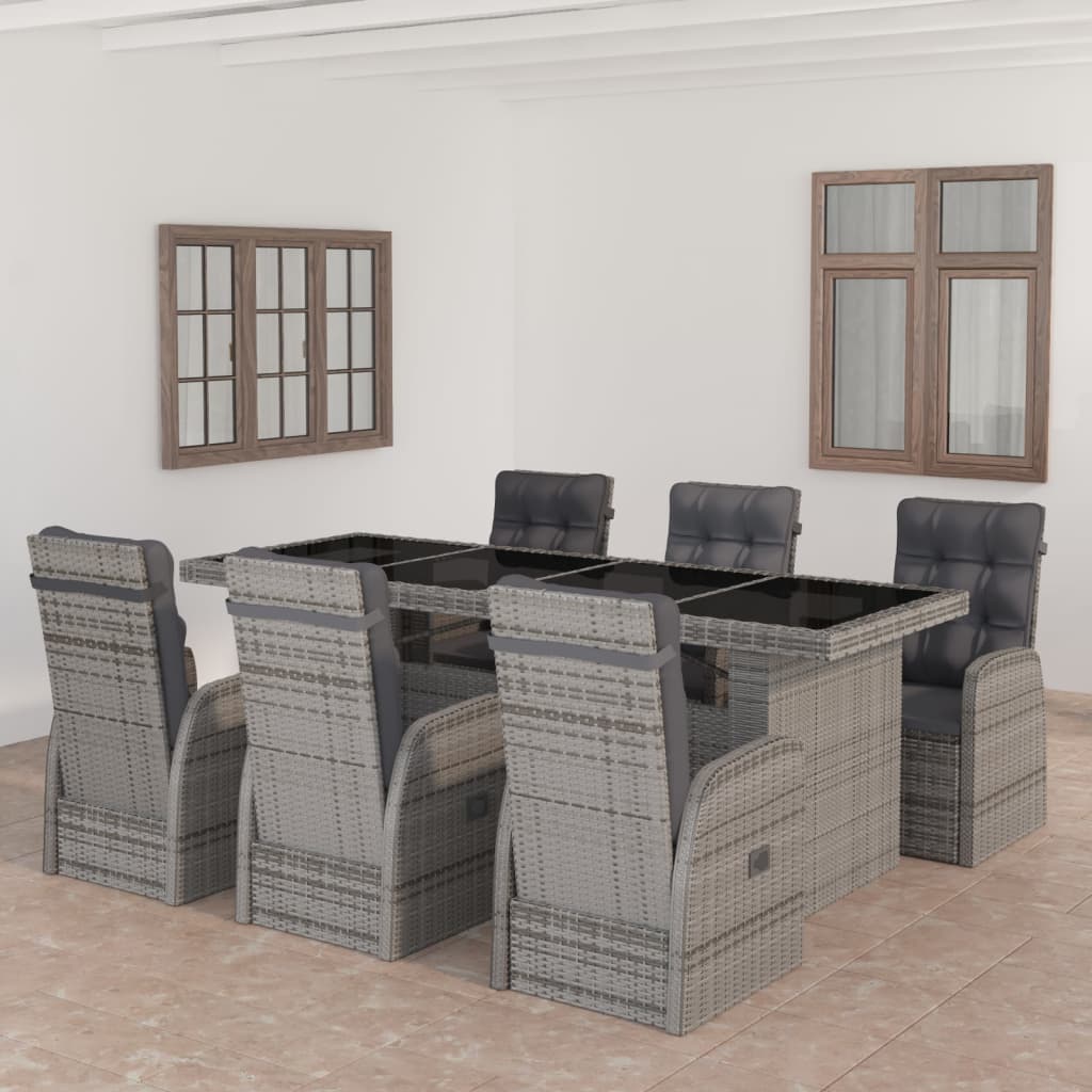 7 Piece Patio Dining Set with Cushions Poly Rattan Gray