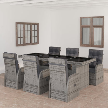 7 Piece Patio Dining Set with Cushions Poly Rattan Gray
