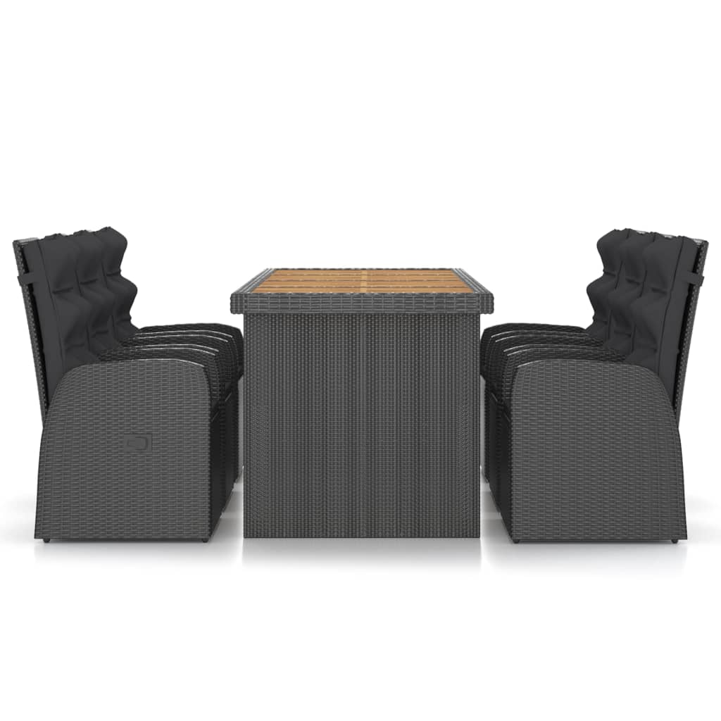 7 Piece Patio Dining Set with Cushions Poly Rattan Black