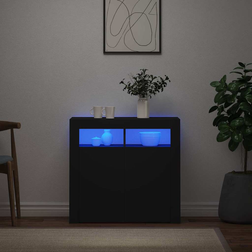 804329 vidaXL Sideboard with LED Lights Black 80x35x75 cm