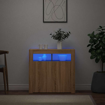 Sideboard with LED Lights Sonoma Oak 80x35x75 cm