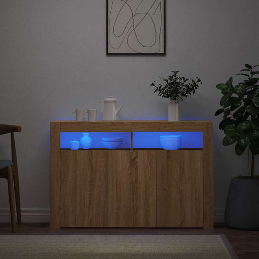 804340 vidaXL Sideboard with LED Lights Sonoma Oak 115,5x30x75 cm
