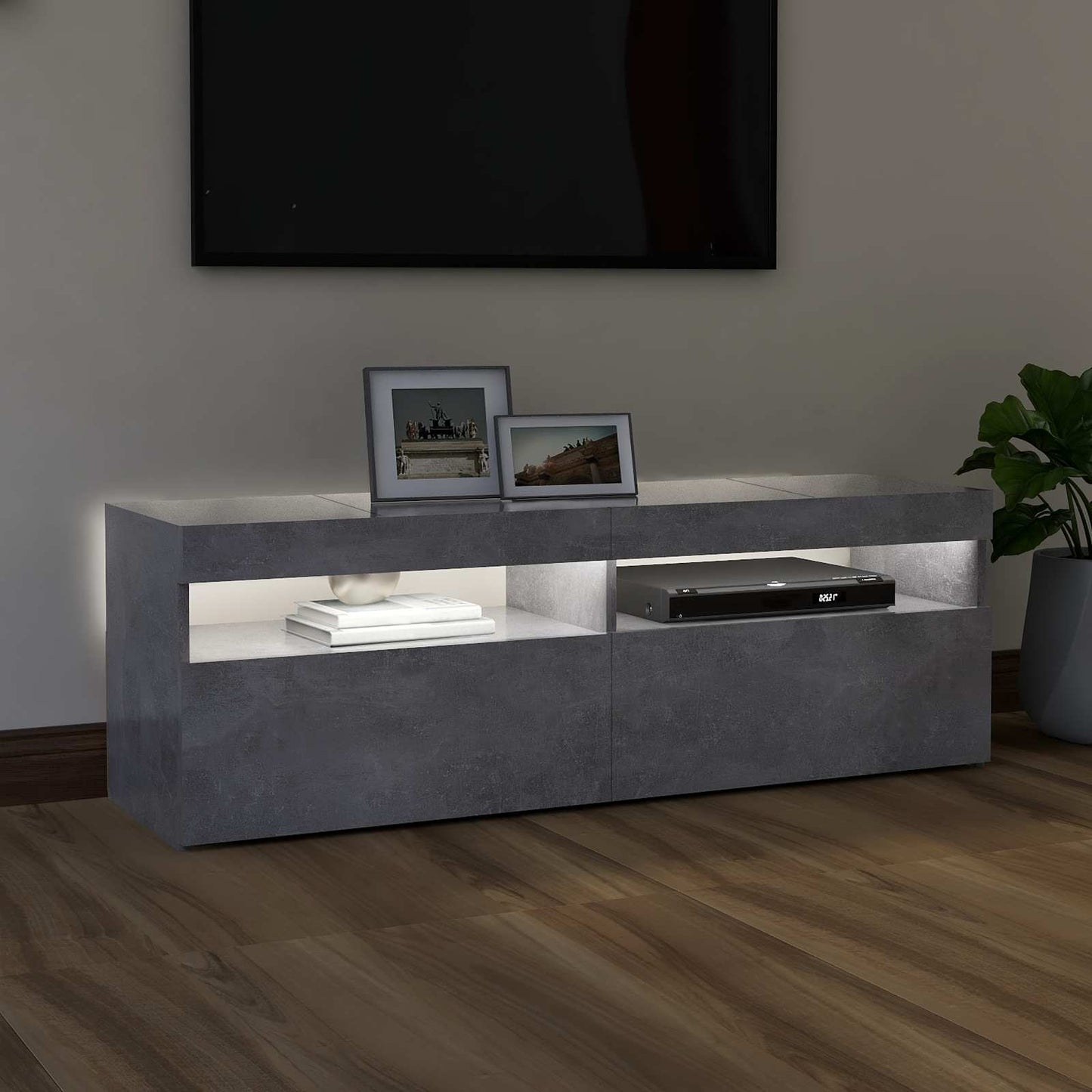 804377 vidaXL TV Cabinet with LED Lights Concrete Grey 120x35x40 cm