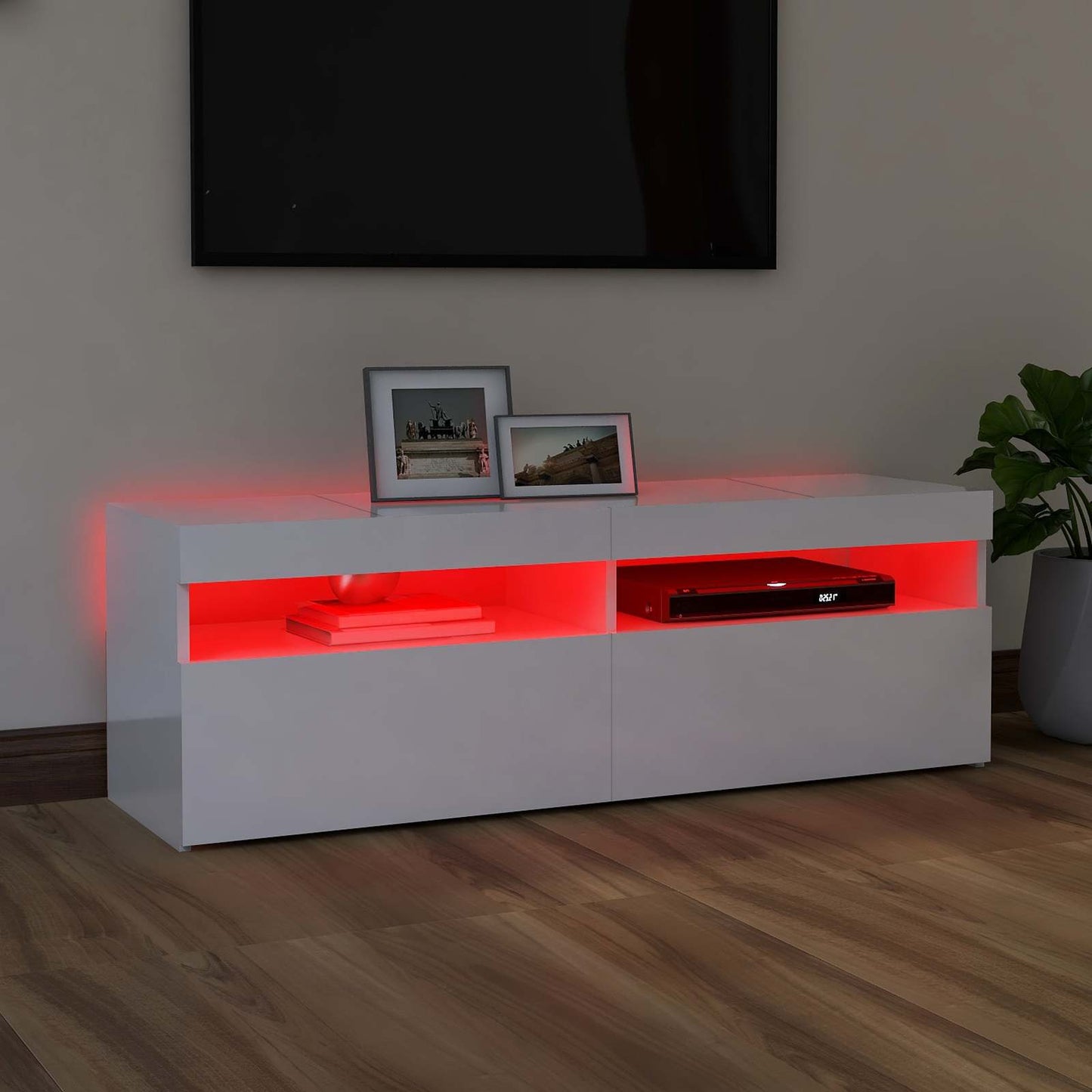 804379 vidaXL TV Cabinet with LED Lights High Gloss White 120x35x40 cm