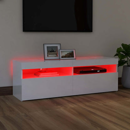 804379 vidaXL TV Cabinet with LED Lights High Gloss White 120x35x40 cm
