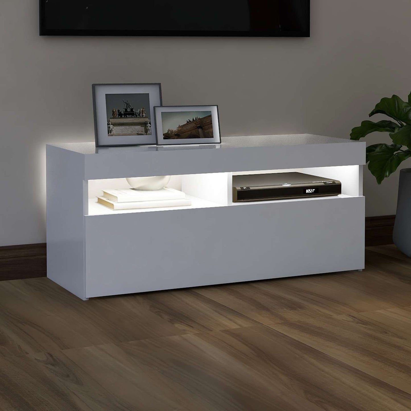 804382 vidaXL TV Cabinet with LED Lights White 90x35x40 cm