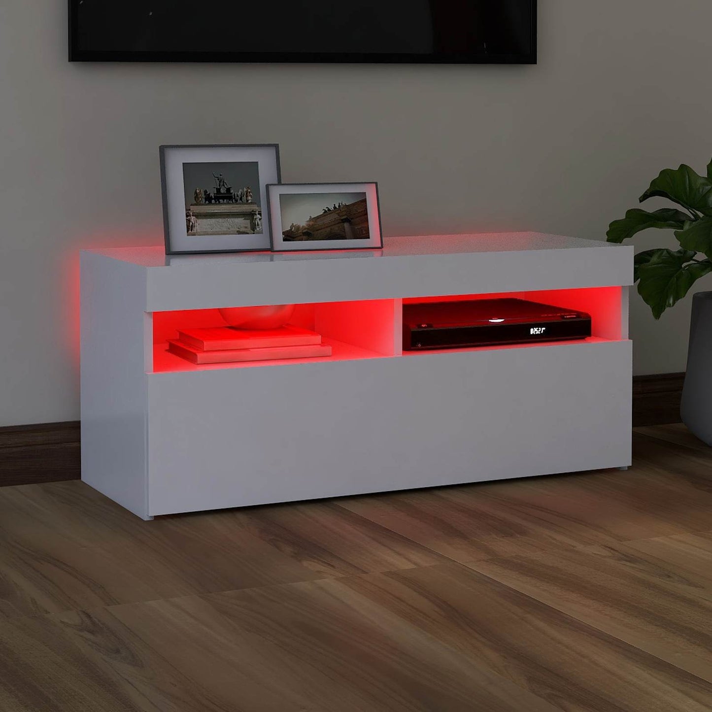 804382 vidaXL TV Cabinet with LED Lights White 90x35x40 cm