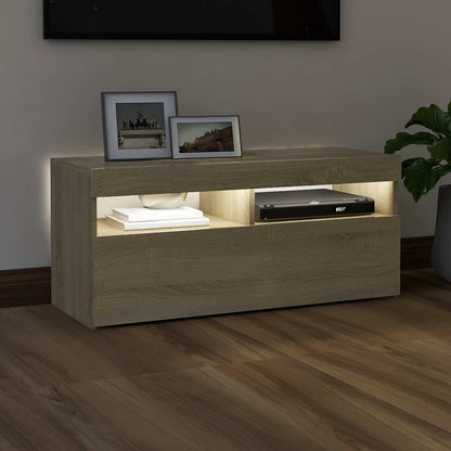 804385 vidaXL TV Cabinet with LED Lights Sonoma Oak 90x35x40 cm