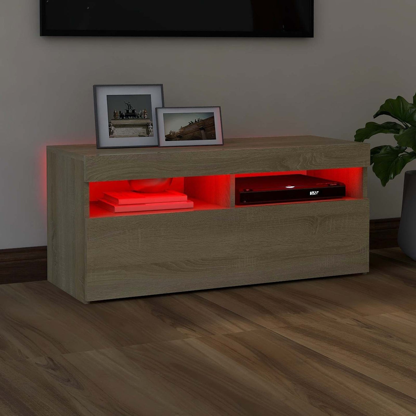 804385 vidaXL TV Cabinet with LED Lights Sonoma Oak 90x35x40 cm