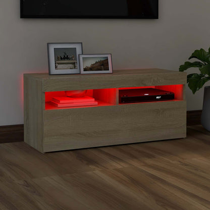 804385 vidaXL TV Cabinet with LED Lights Sonoma Oak 90x35x40 cm