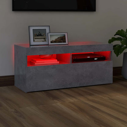 804386 vidaXL TV Cabinet with LED Lights Concrete Grey 90x35x40 cm