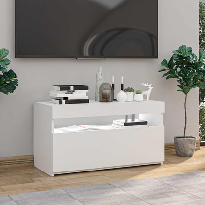 804403 vidaXL TV Cabinet with LED Lights High Gloss White 75x35x40 cm