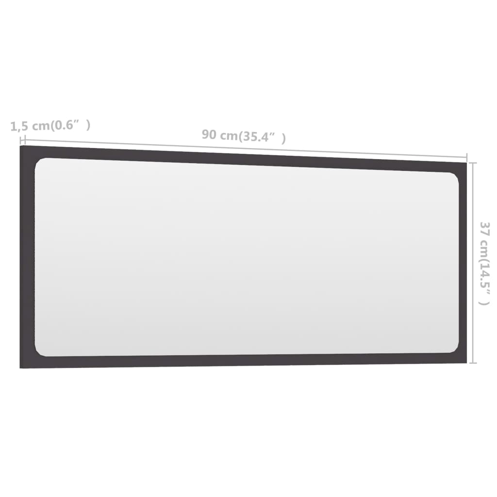 vidaXL Mirror Grey Engineered wood, acrylic 35 x 14 in Mirror