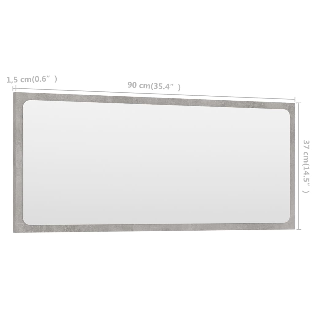 Bathroom Mirror Concrete Gray 35.4"x0.6"x14.6" Engineered Wood