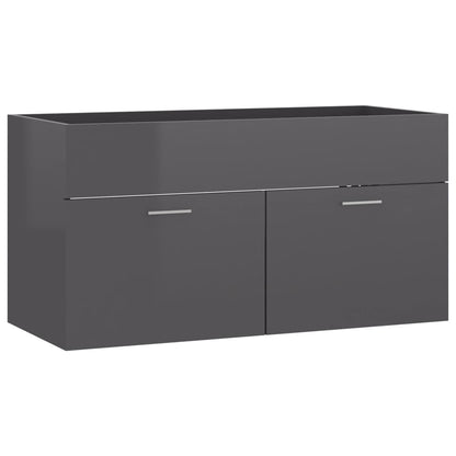 Sink Cabinet | High gloss grey | Engineered wood | Large