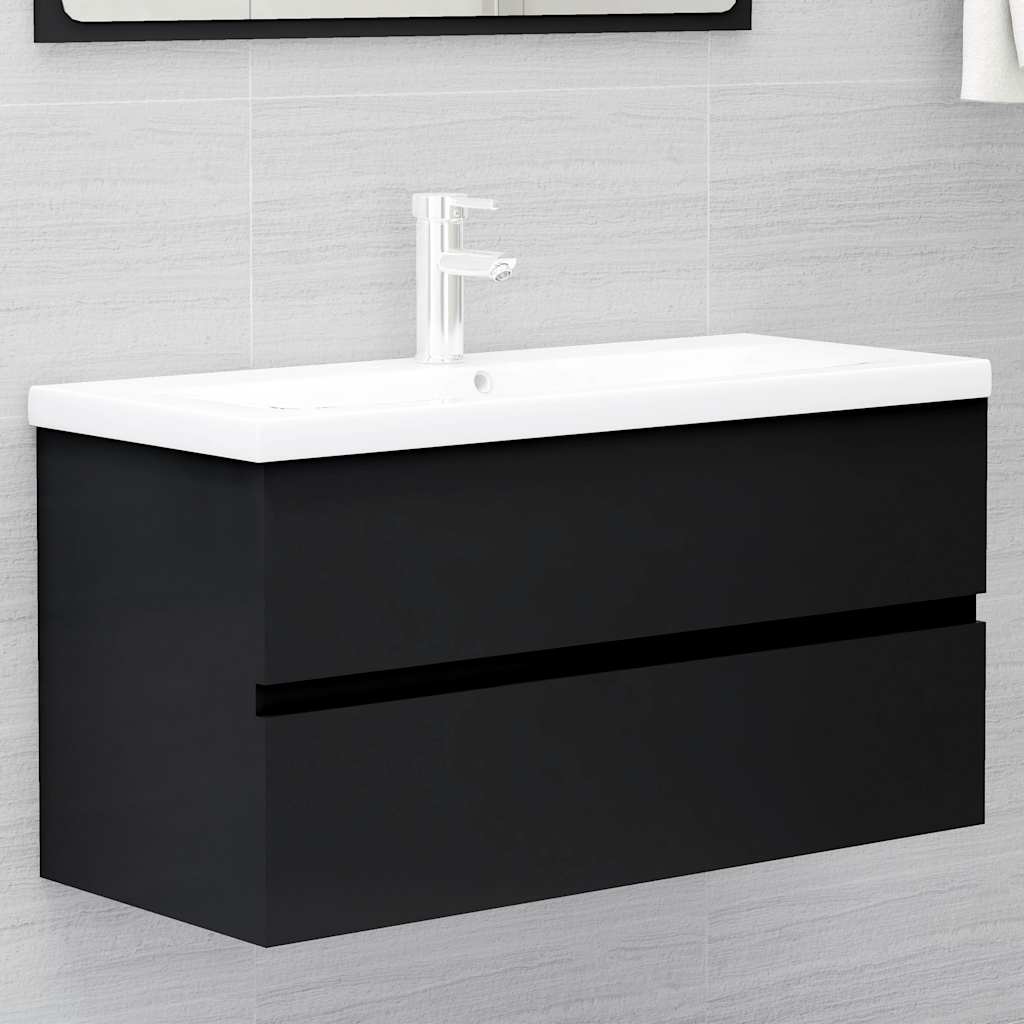 Sink Cabinet | Black | Engineered Wood | 90 x 38.5 x 45 cm | Sink Cabinet