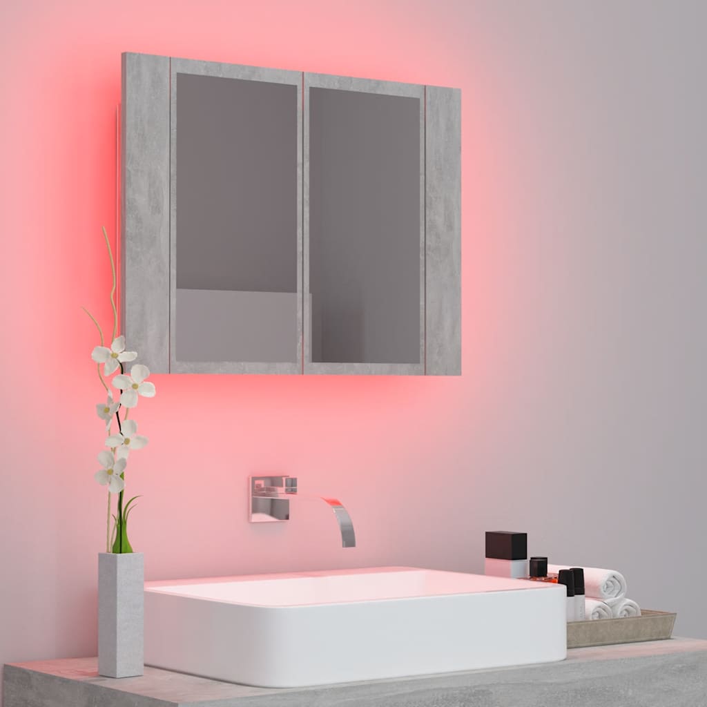 Led Mirror Cabinet | Concrete grey | Engineered wood | 60 x 12 x 45 cm