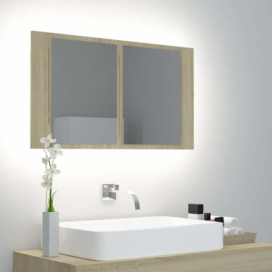 Led Mirror Cabinet | Sonoma oak | Engineered wood | 80 x 12 x 45 cm