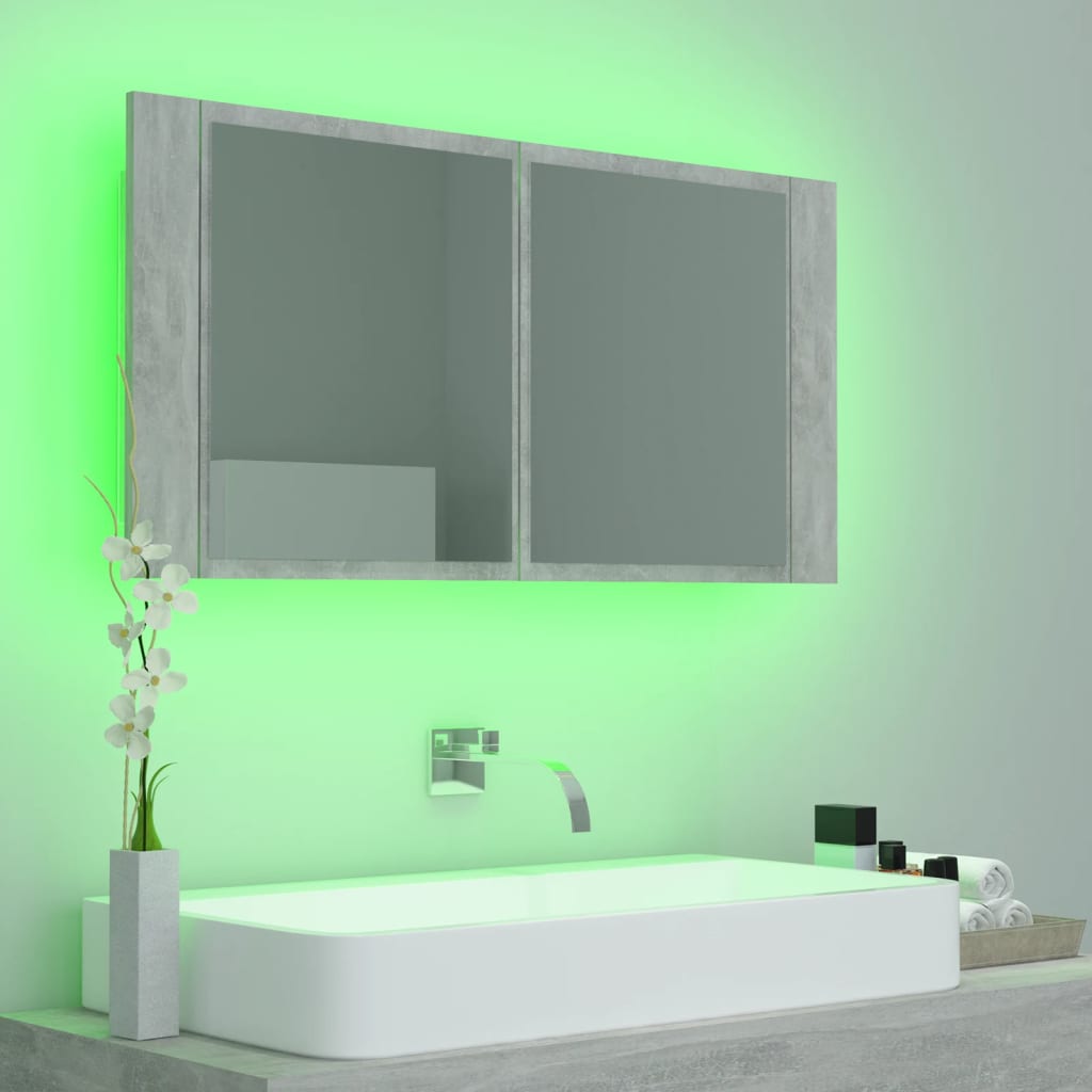 Led Mirror Cabinet | Concrete grey | Engineered wood, Acrylic