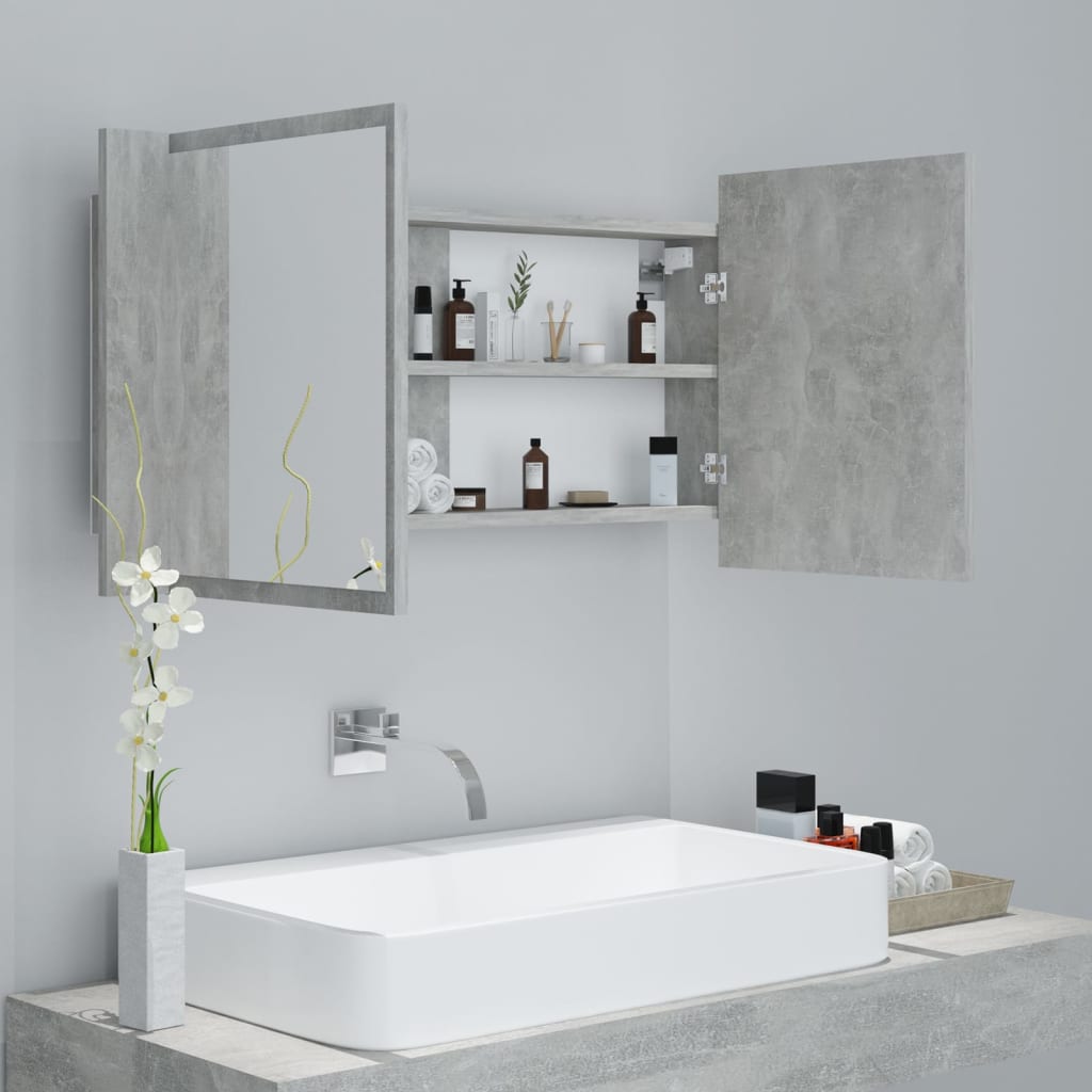 Led Mirror Cabinet | Concrete grey | Engineered wood, Acrylic