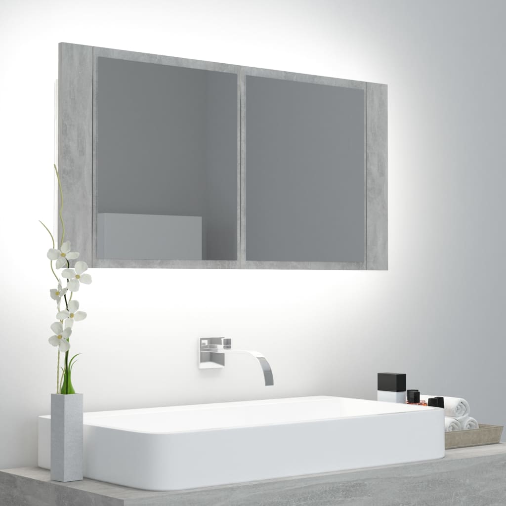 Led Mirror Cabinet | Concrete grey | Engineered wood, Acrylic