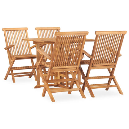 5 Piece Folding Patio Dining Set Solid Teak Wood