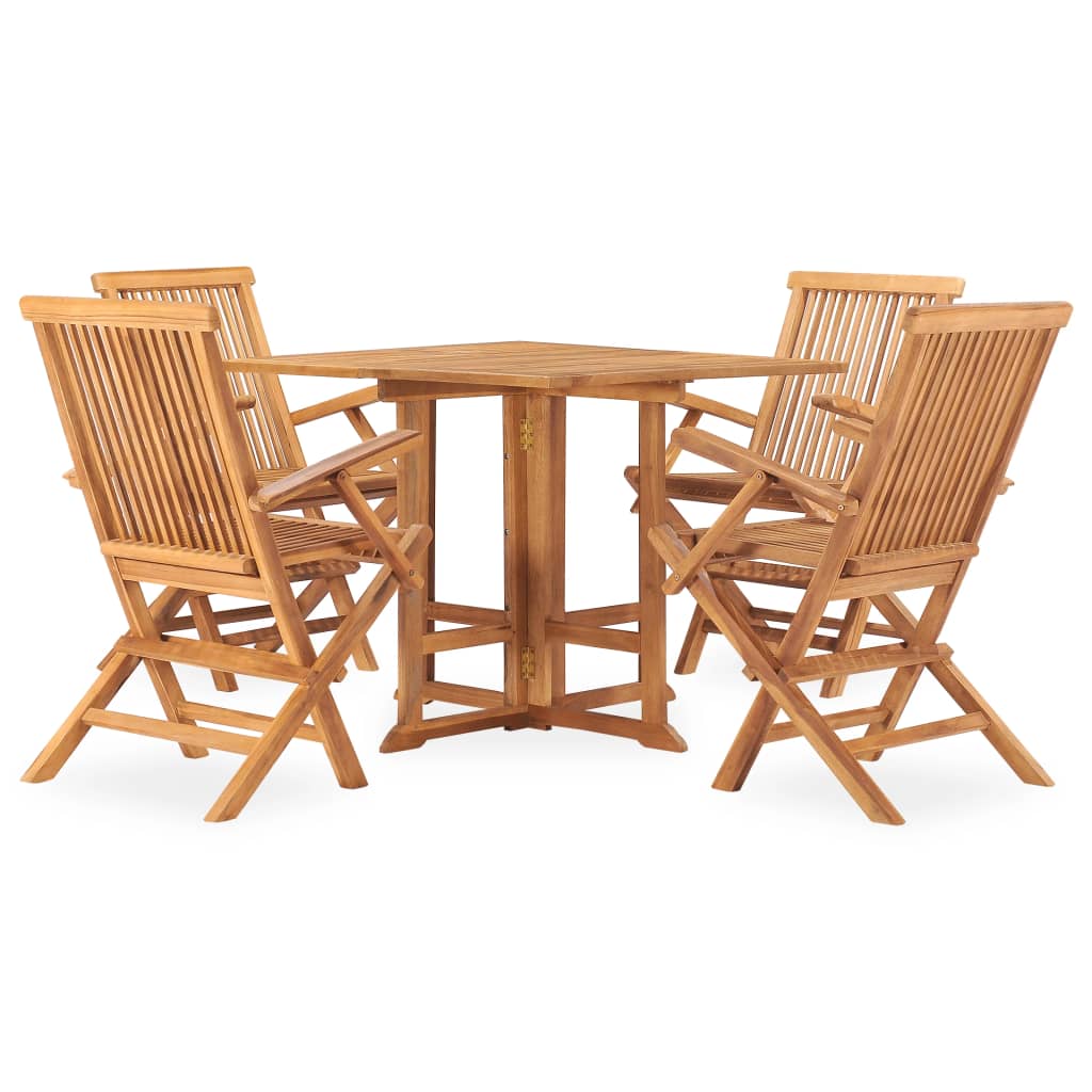 5 Piece Folding Patio Dining Set Solid Teak Wood