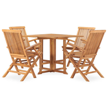 5 Piece Folding Patio Dining Set Solid Teak Wood
