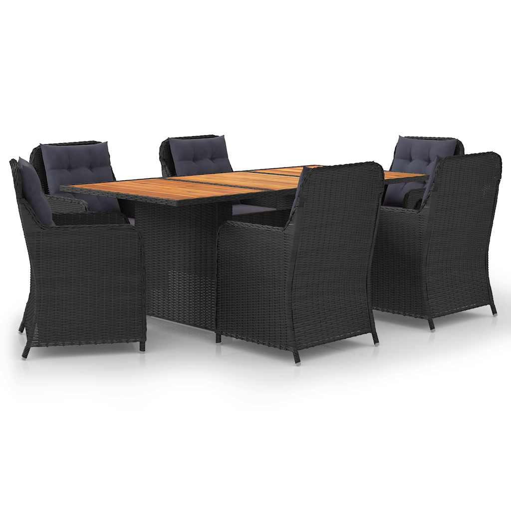 7 Piece Patio Dining Set Poly Rattan Black