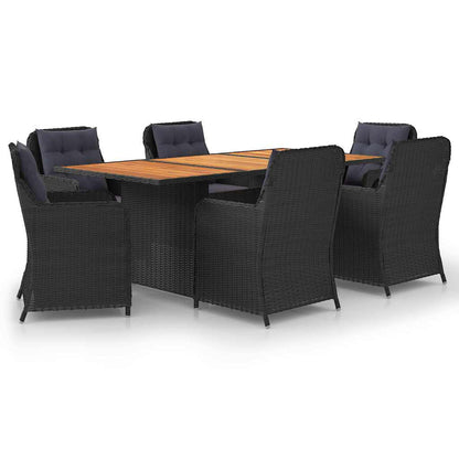 7 Piece Patio Dining Set Poly Rattan Black