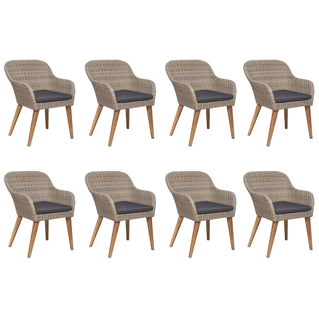 9 Piece Patio Dining Set Poly Rattan Brown