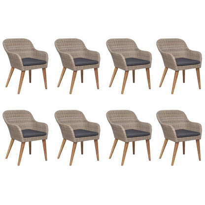 9 Piece Patio Dining Set Poly Rattan Brown
