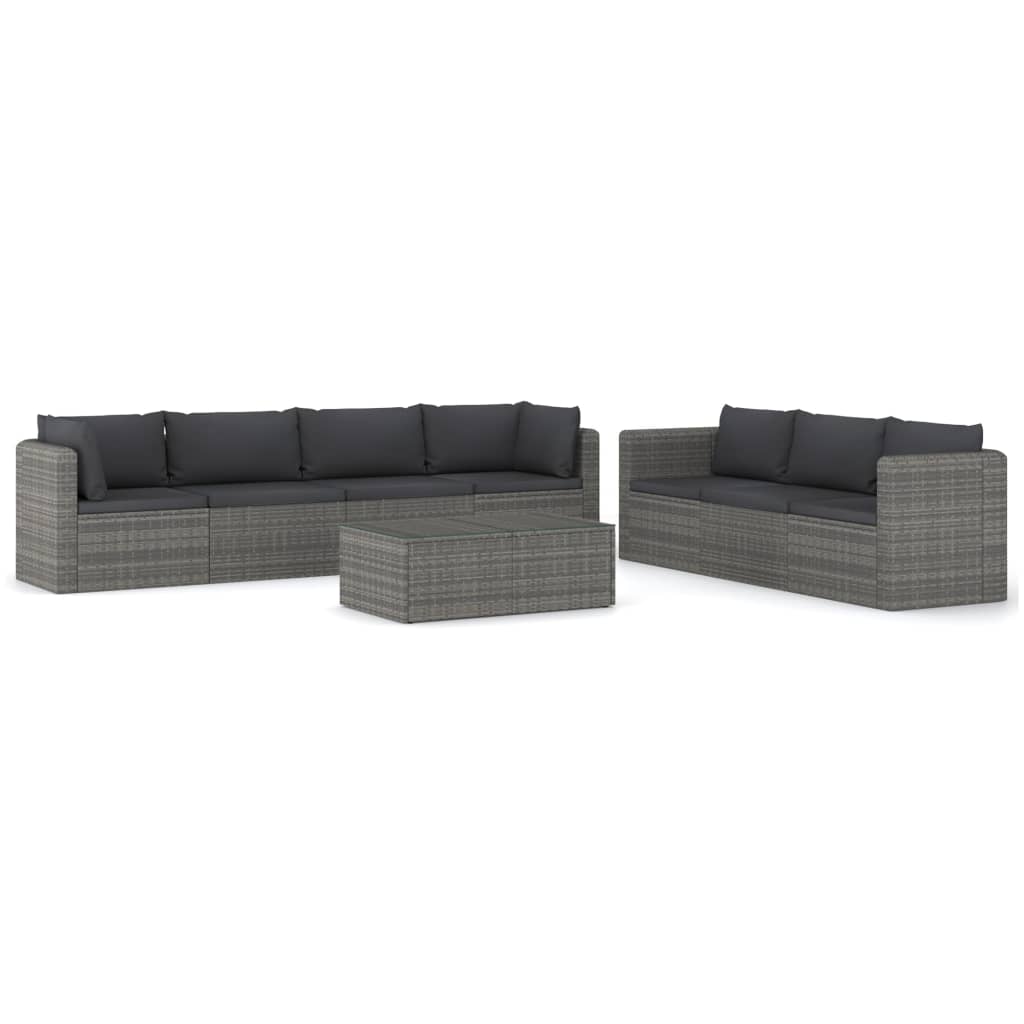 8 Piece Patio Lounge Set with Cushions Poly Rattan Gray