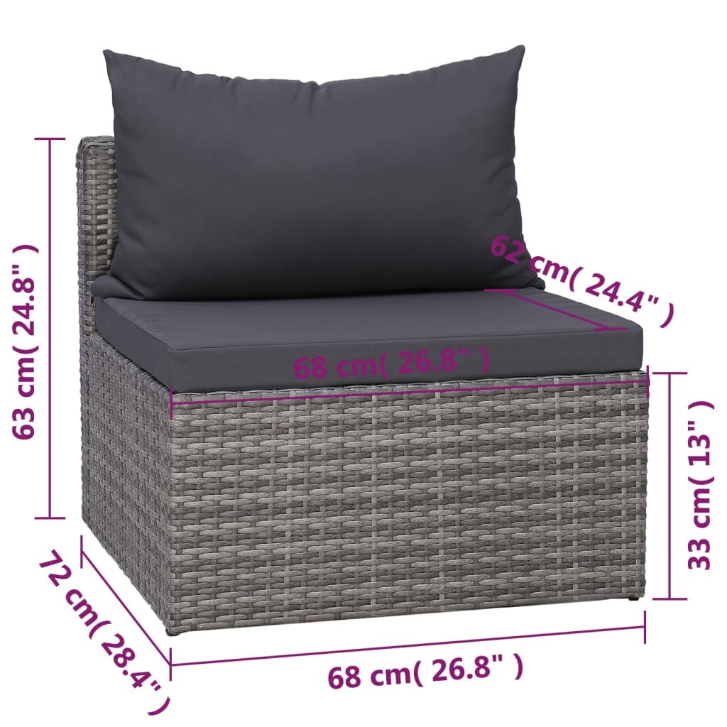 8 Piece Patio Lounge Set with Cushions Poly Rattan Gray