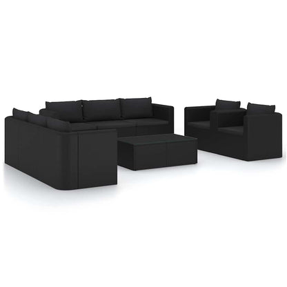 10 Piece Patio Lounge Set with Cushions Poly Rattan Black