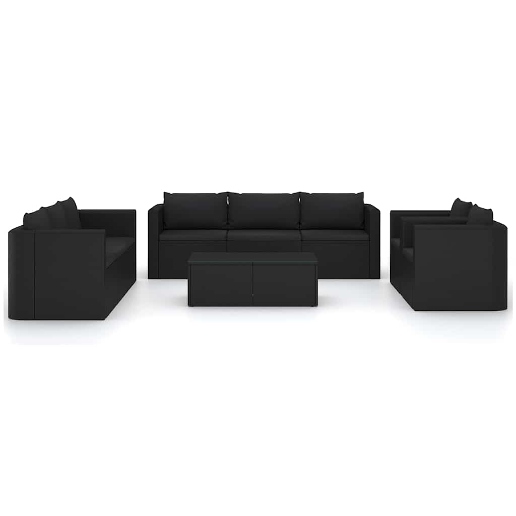 10 Piece Patio Lounge Set with Cushions Poly Rattan Black