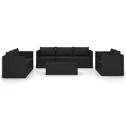 10 Piece Patio Lounge Set with Cushions Poly Rattan Black