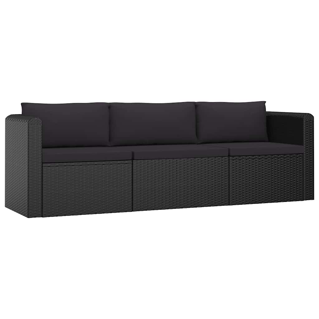 10 Piece Patio Lounge Set with Cushions Poly Rattan Black