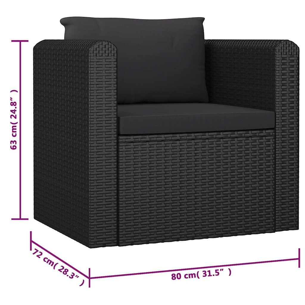 10 Piece Patio Lounge Set with Cushions Poly Rattan Black