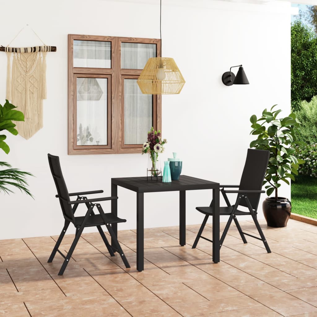 Dining Set | Black | Aluminium, PE Rattan, WPC | Medium | Foldable