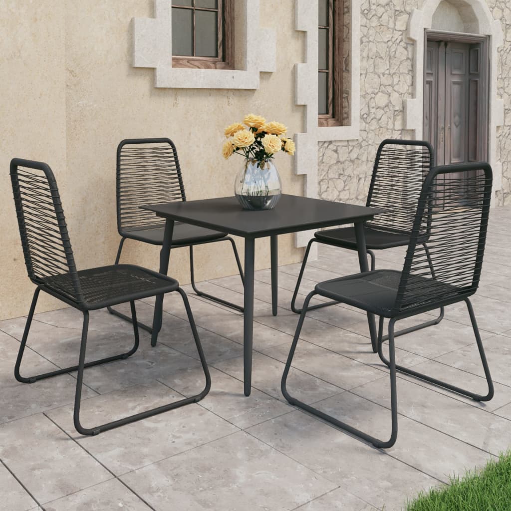 Dining Set | Black | PVC Rattan, Powder-Coated Steel, Glass