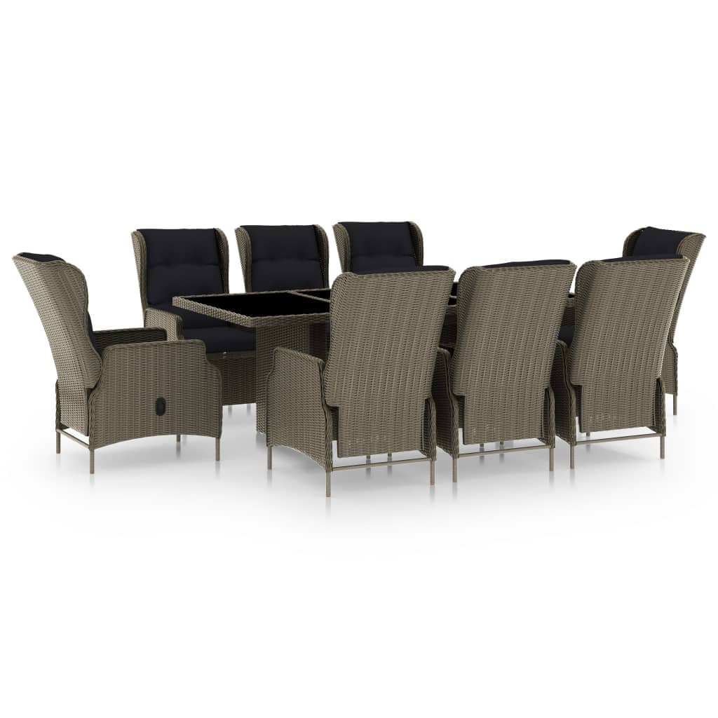 9 Piece Patio Dining Set with Cushions Poly Rattan Brown