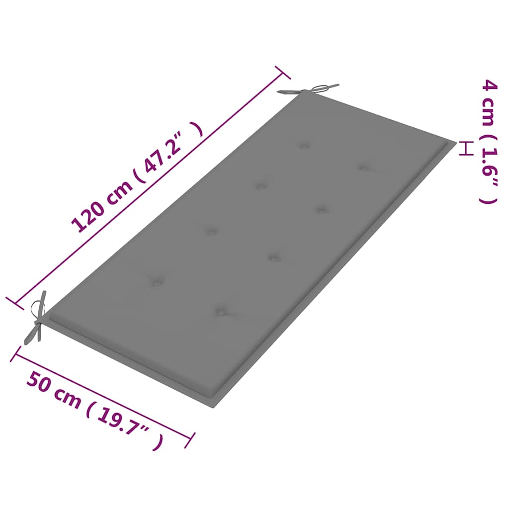 2-Seater Patio Bench with Cushion 47.2" Solid Eucalyptus Wood